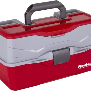 Flambeau Outdoors 6383TB 3-Tray Tackle Box - Classic Fishing Lure Storage Organizer, Large Portable Tackle Box, 32 Tray Compartments, Red/Gray