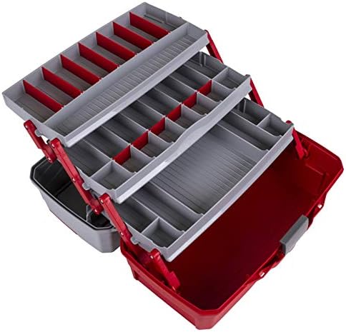 Flambeau Outdoors 6383TB 3-Tray Tackle Box - Classic Fishing Lure Storage Organizer, Large Portable Tackle Box, 32 Tray Compartments, Red/Gray - Image 4